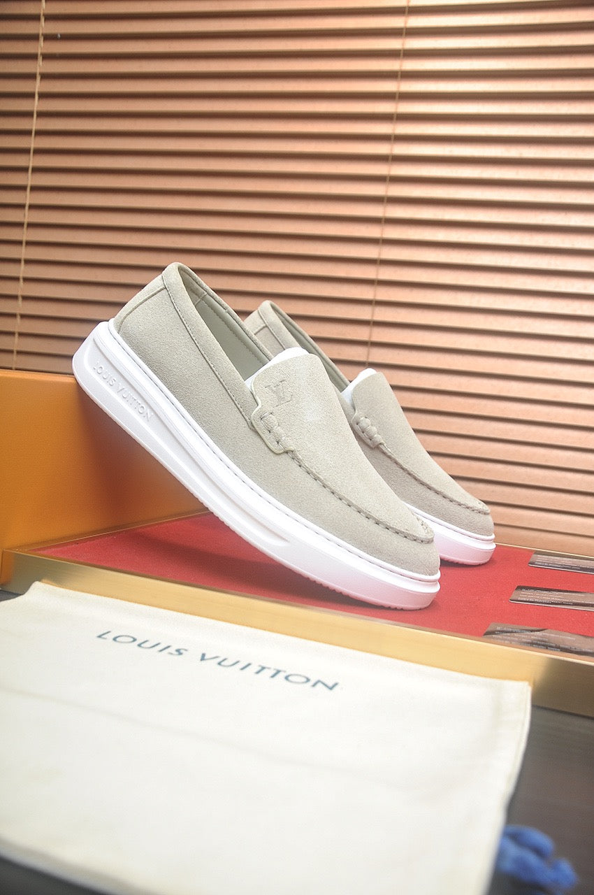 Suede or Leather Slip-On Loafers with Cushioned Platform Sole